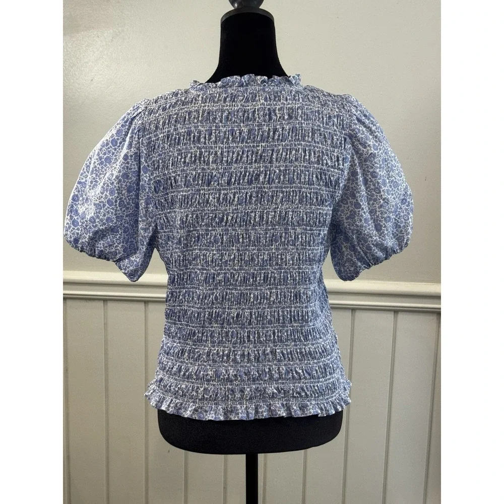 J. Crew‎ Smocked Top M Liberty D'Anjo Floral Puff Sleeve Cottagecore Coquette